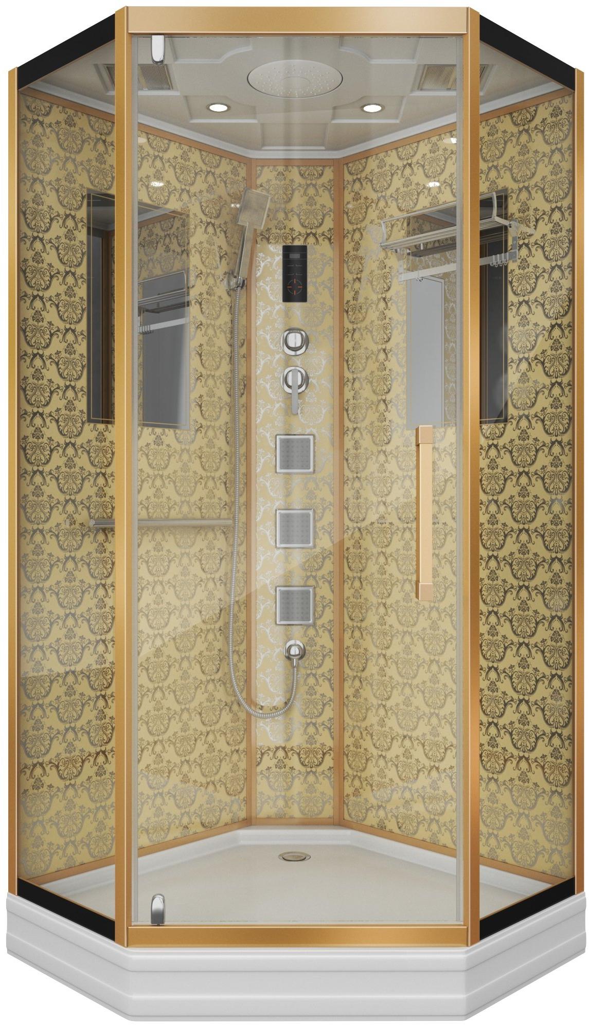 Душевая кабина NG-7717G (1000x1000х2150) низкий поддон стенки ЗОЛОТО Niagara Luxe