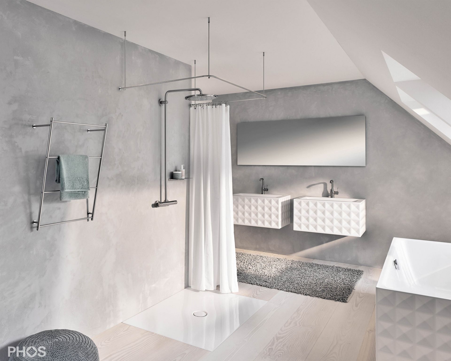 DSU1000-1000F Карниз для душевой занавески U-образный, 100 x 100 x 100 см для крепления к потолку PHOS  - Вид №1