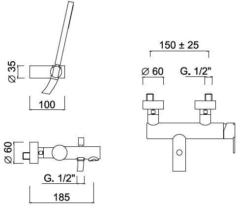 Rubinetteria Giulini Смеситель для ванны настенный однорычажный с ручным душем Surf F5801 - Вид №1