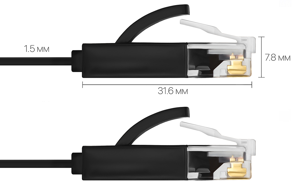 GCR-LNC616-3.0m патч-корд prof плоский прямой 3.0m, utp медь кат.6, черный, позолоченные контакты, 30 awg, ethernet high speed 10 гбит/с, rj45, t568b Greenconnect Santreyd  - Вид №4