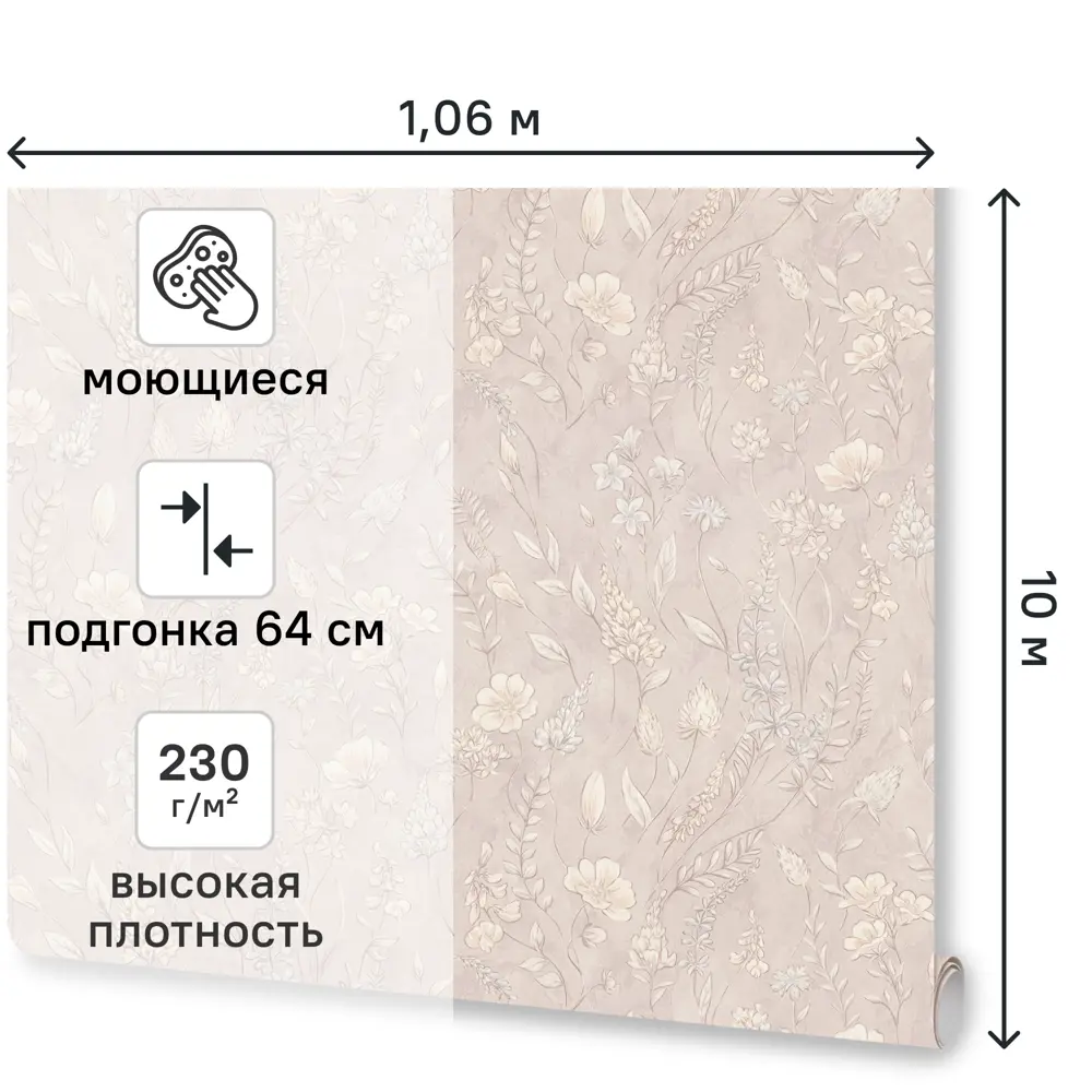 Обои флизелиновые Euro Decor Meadow бежевые 1.06 м ED7326-01 89441563 STLM-2177948 - Вид №1