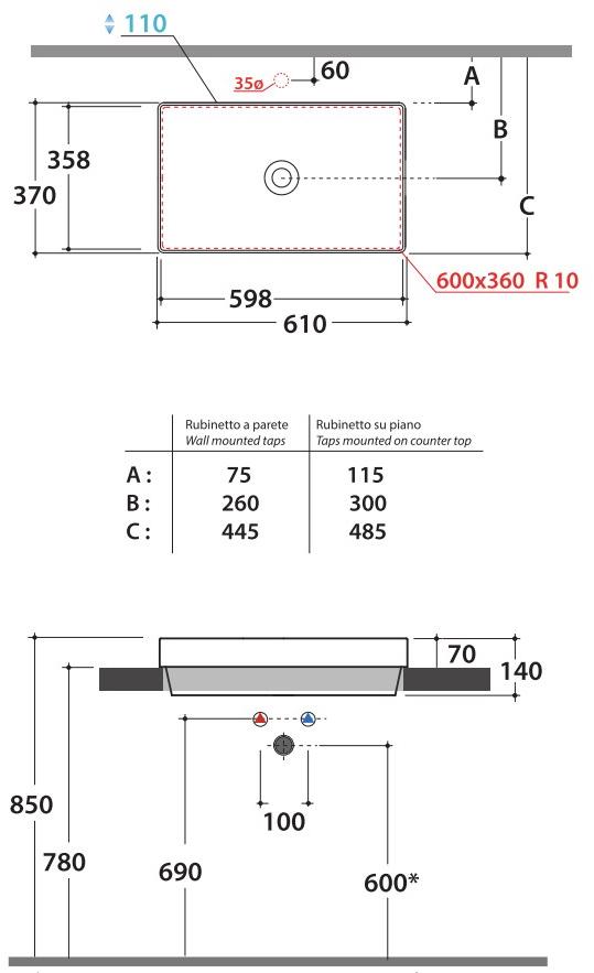 B6r62.bi / b6r61.bi Накладная раковина на столешницу  овальная Ceramica Globo T-EDGE - Вид №5