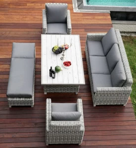 Мебель для дачи на 7 персон серая, диван, стол и кресла "Бали" BESTA FIESTA ПЛЕТЕНАЯ 048383 Серый