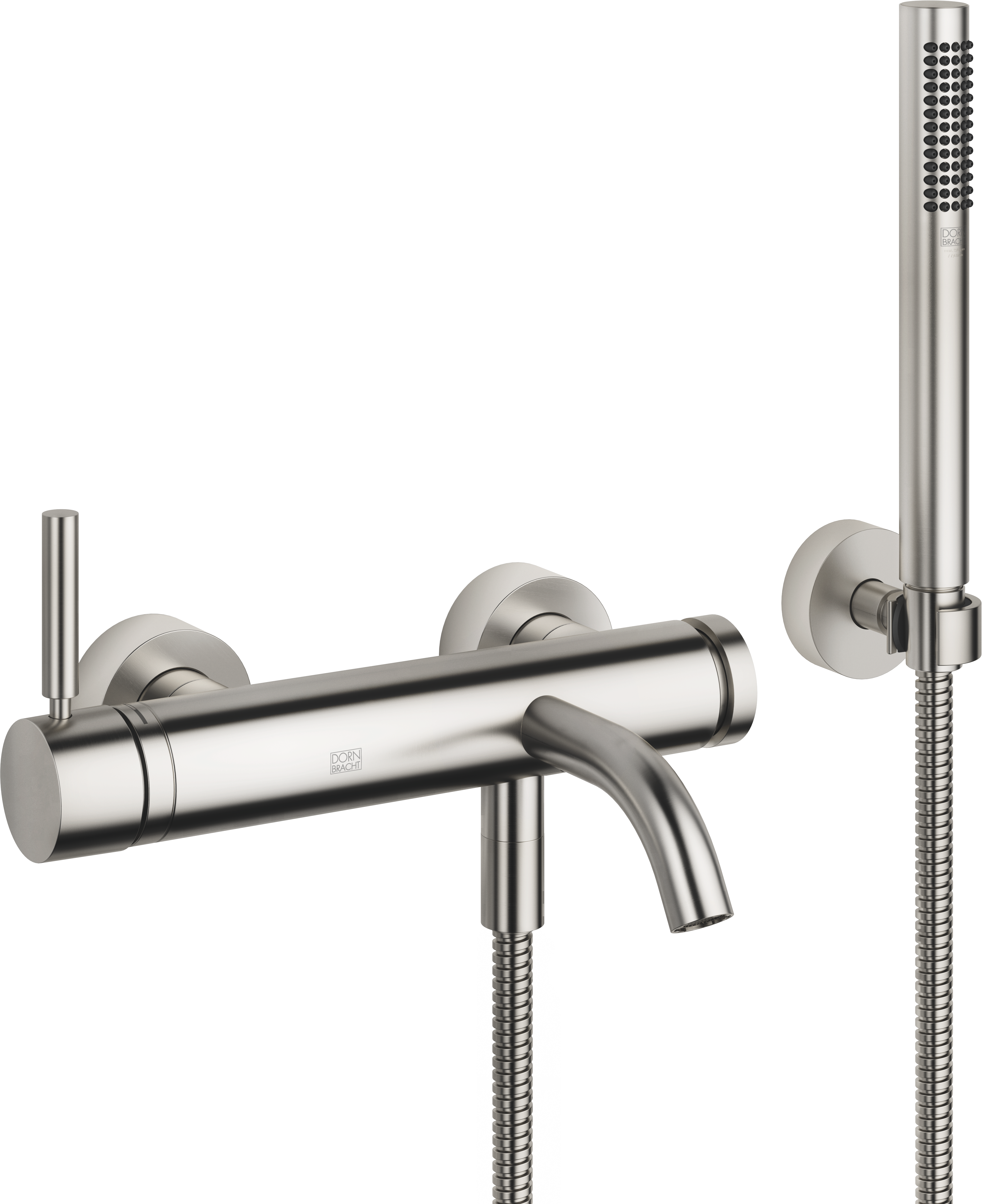 МЕТА Смеситель для ванны, однорычажный, настенный, с ручным душем - матовая платина