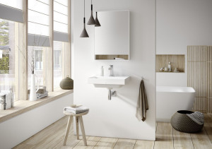 Прямоугольная раковина с полукруглой керамической раковиной с переливом