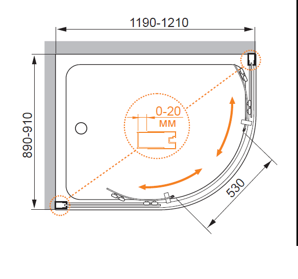 Душевой уголок CEZARES PORTA-D-RH-2-120/90-P-Cr - Вид №3
