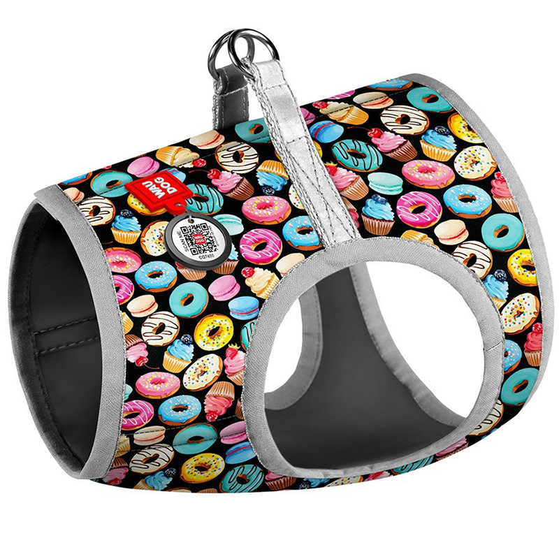 ПР0053670 Шлейка для собак Waudog с рисунком Пончики (XS1, обхват груди 24-27см, обхват шеи 18-20см) COLLAR 