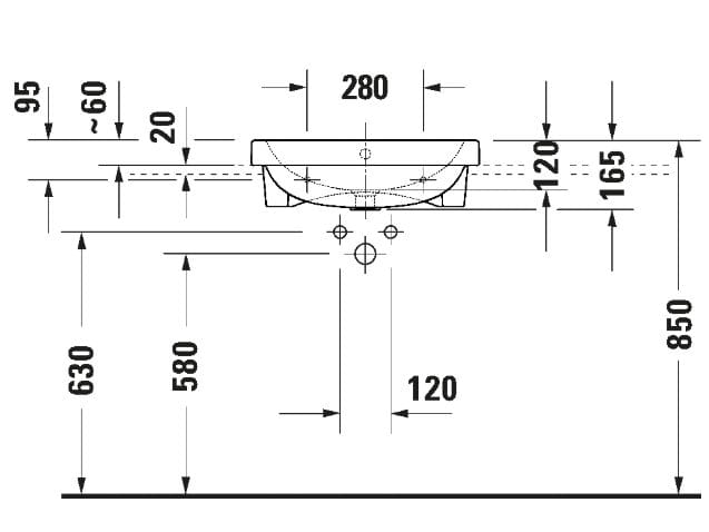 Керамическая раковина с одним полукругом и переливом Duravit D-Code ARCH-00060917 - Вид №3