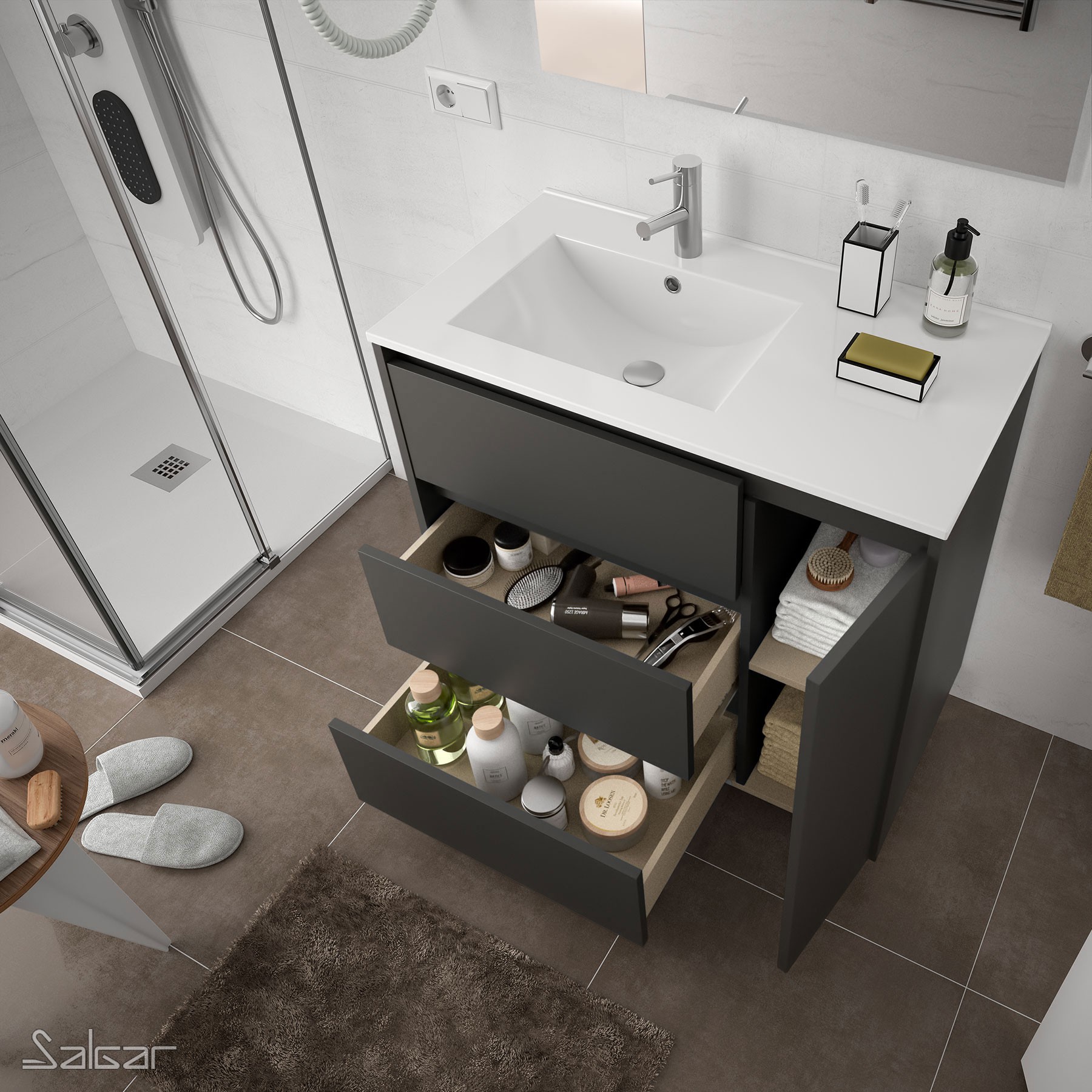 85120 SALGAR Мебель для умывальника ARENYS 855 MATT GREY + Раковина Мэтт Грей - Вид №1