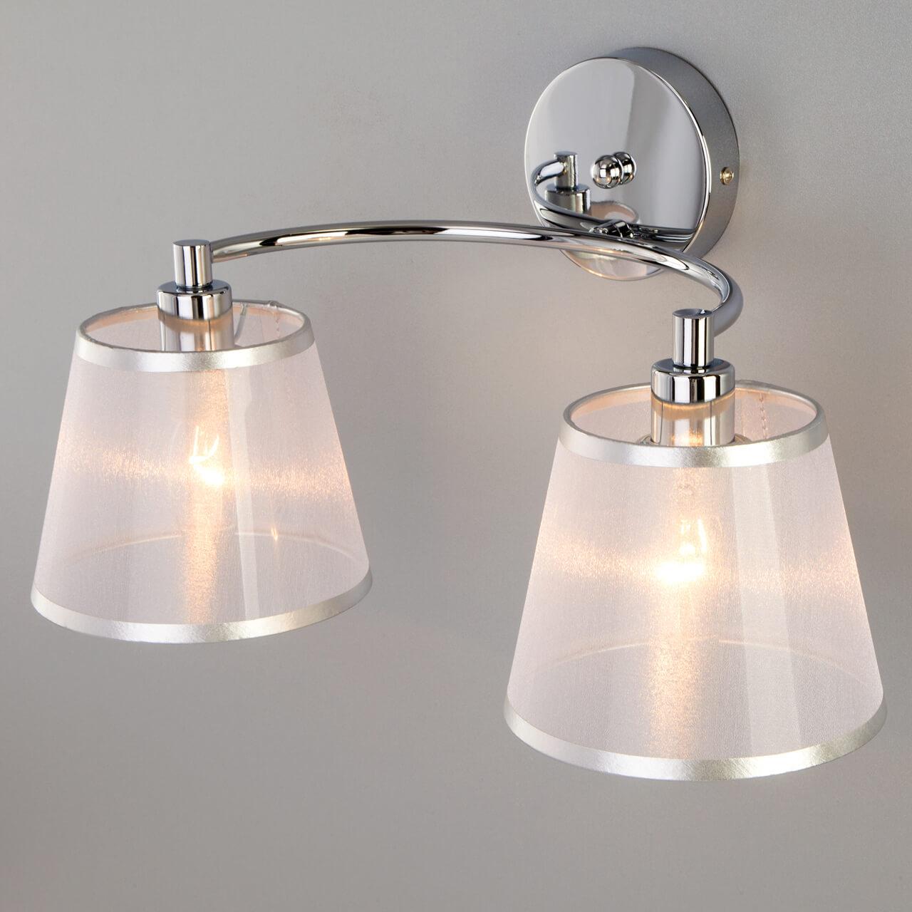 Бра с белыми абажурами хром Cornetto 60094/2 EUROSVET CORNETTO 00-3931665 Серебро  - Вид №1