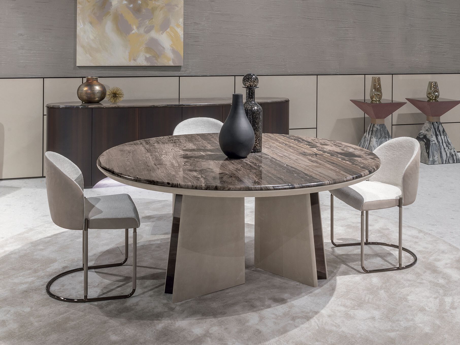 Круглый обеденный стол из натурального камня Longhi Blooming ARCH-00117889