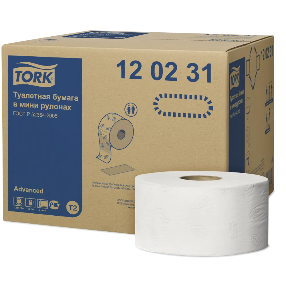 Туалетная бумага в мини-рулонах Tork T2 170 м, 12 рулонов 82539464 STLM-2034674 