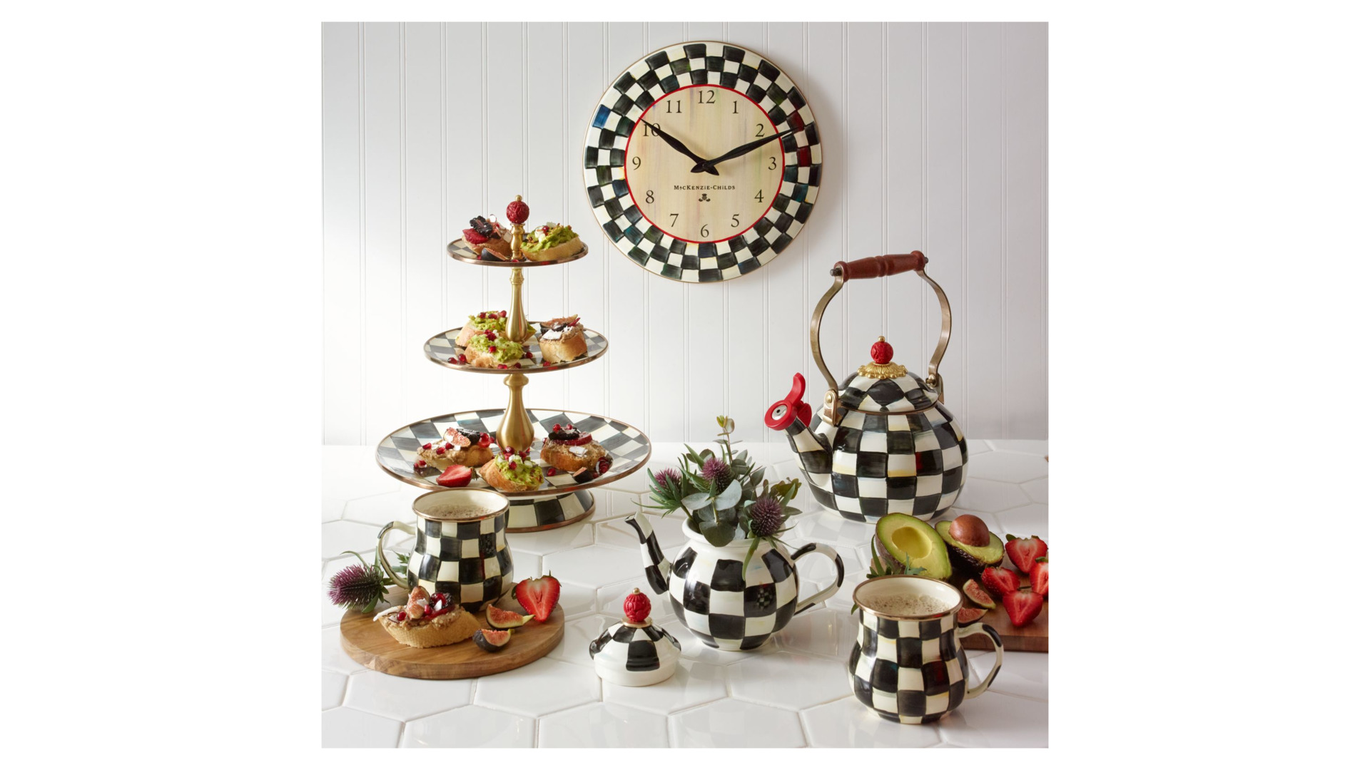 10623717 Mackenzie-Childs Чайник со свистком 2л Courtly Check D14xH21.6 Сталь  - Вид №1