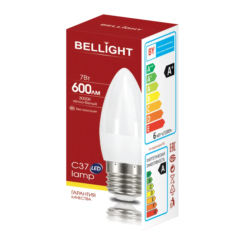 Лампа светодиодная Bellight E27 220-240 В 7 Вт свеча матовая 600 лм теплый белый свет 88297826 STLM-2000131  - Вид №3