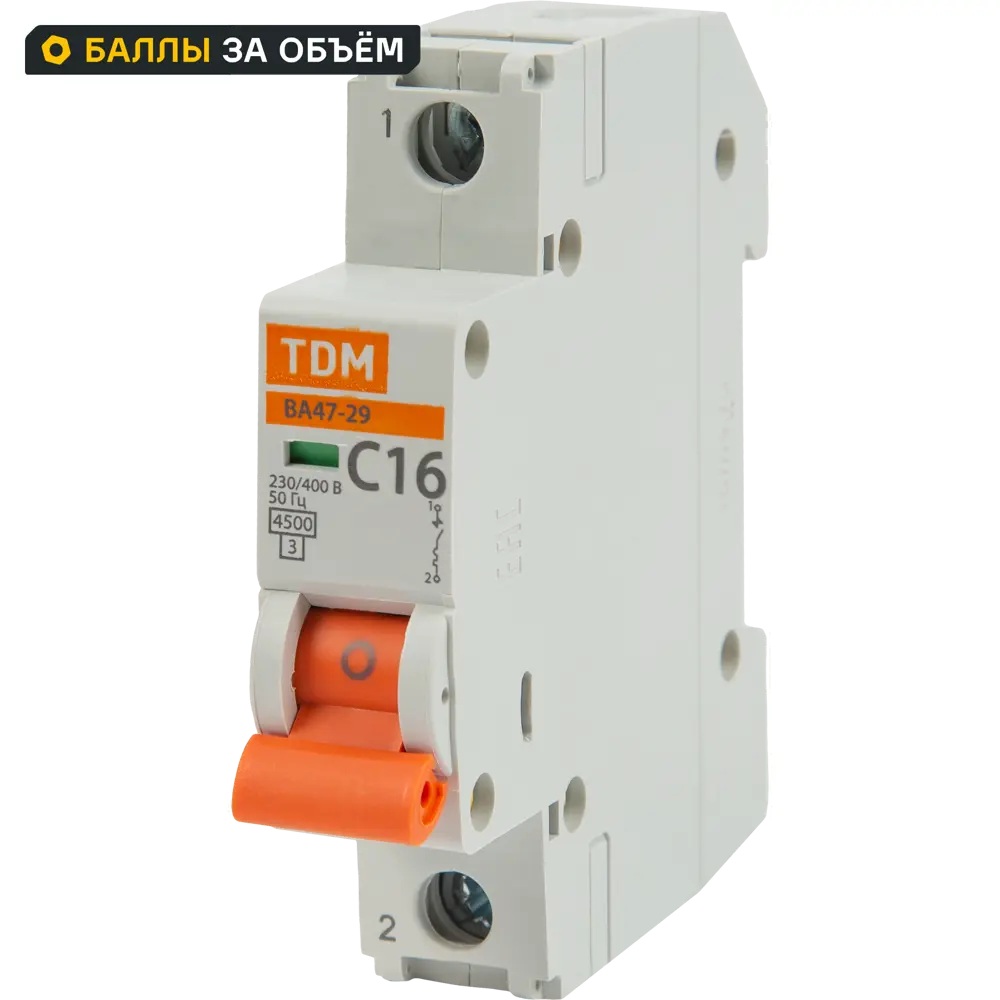 Автоматический выключатель TDM Electric ВА47-29 1P C16 А 4.5 кА SQ0206-0074 84399471 STLM-2193224 
