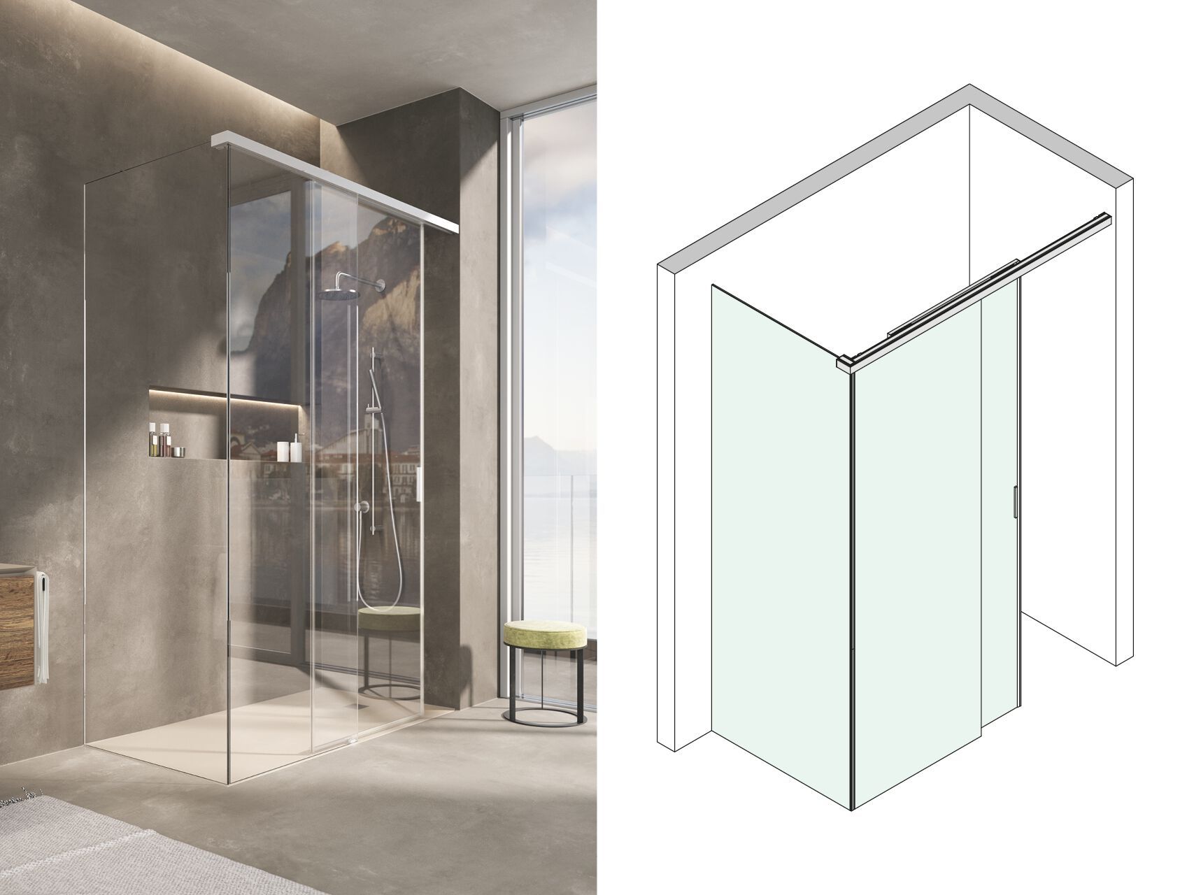 Стеклянная прямоугольная угловая душевая кабина с раздвижной дверью Saint-Gobain - Logli Капля35 ARCH-00021190 - Вид №4