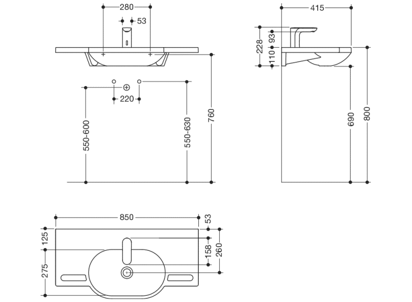950.19.013 Комплект умывальника и смесителя HEWI Waschtische  - Вид №1