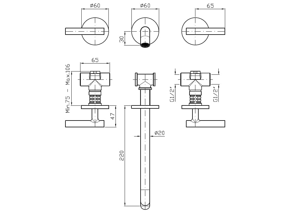 Настенный смеситель для раковины с 3 отверстиями и ограничителем расхода Zucchetti Pan S ARCH-00119468 - Вид №11
