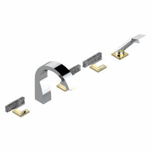U5F-1132 Смеситель устанавливаемый на борту ванны на 5 отверстий с душем, керамическим смесителем, 2 вентилями ¾" и изливом СУПЕР ГОЛИАФ Thg-paris Vegetal Хром/золото