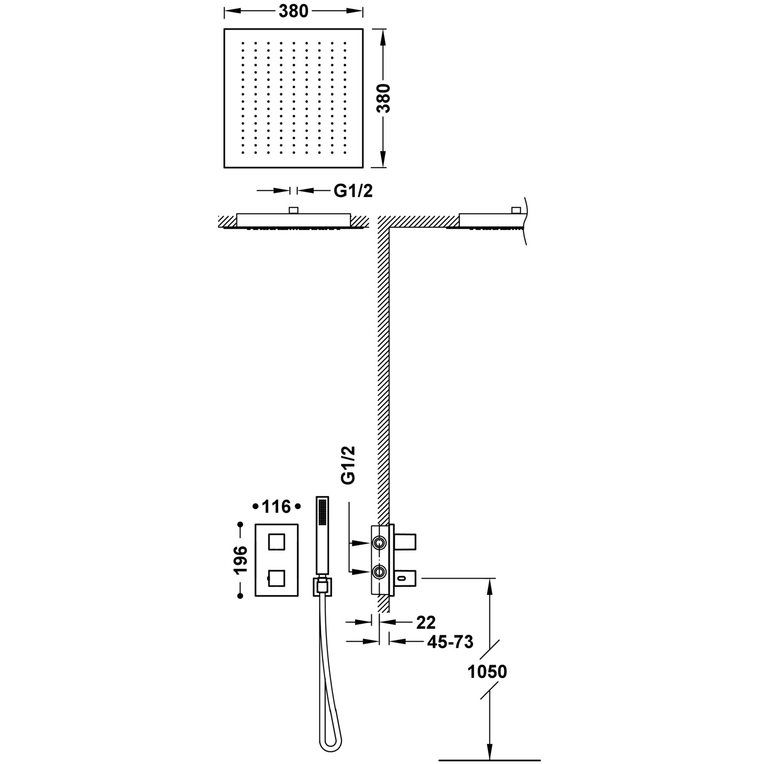 Комплект 2-ходовых скрытых термостатических кранов Therm-Box Therm-Box для душевых кабин-20225056BM TRES Thermostatic - Вид №1