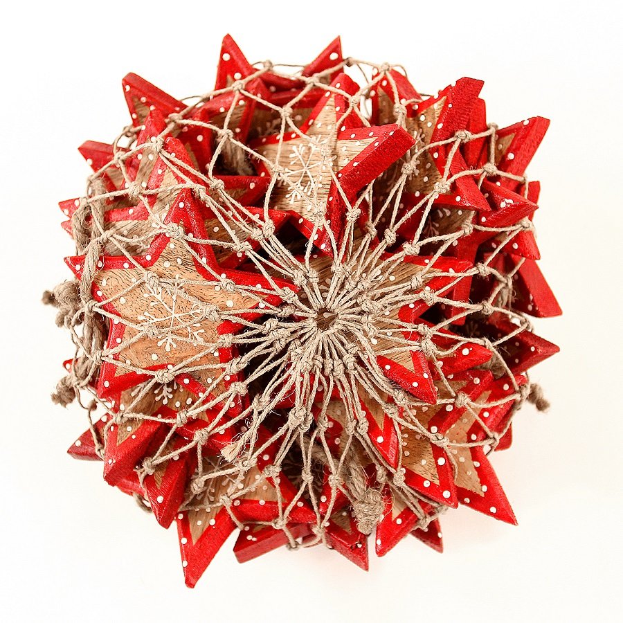 Набор елочных украшений "Звезда деревянная с красным ободком" Christmas stars, 30 штук ENJOYME  253085 Красный  - Вид №2