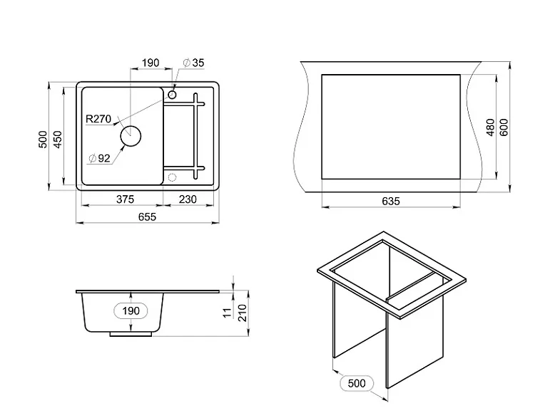6501, СЛАНЕЦ, кухонная мойка, кварц GRANULA 6501-ST12 - Вид №3