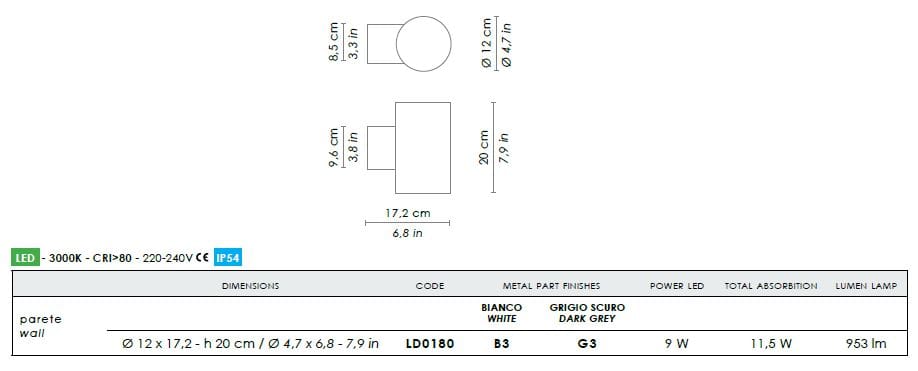 Светодиодный настенный светильник с диффузором из поликарбоната Zafferano Белый ARCH-00148910 - Вид №3