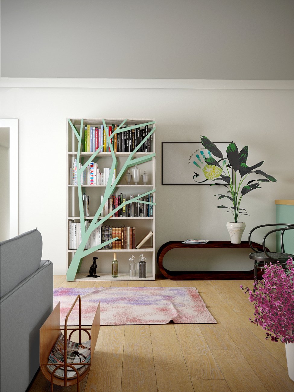 Стеллаж деревянный дизайнерский орех, белый "Япония" от Odingeniy ODINGENIY  178435 Коричневый  - Вид №1