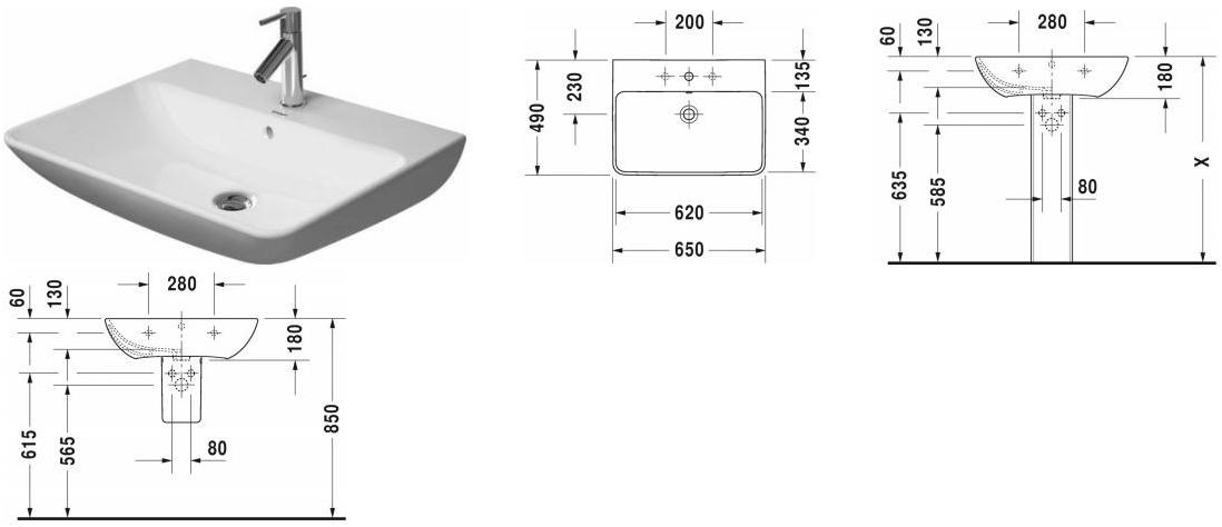 233565 Подвесная раковина настенная овальная Duravit Me белая - Вид №1