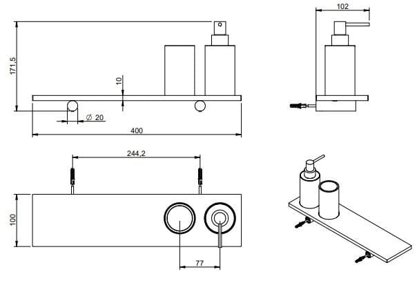 Полка для ванной комнаты с держателем для зубных щеток и дозатором мыла Rubinetterie Treemme Tag ARCH-00144457 - Вид №2