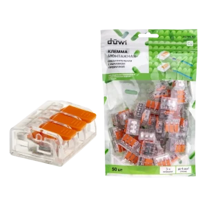 84746784 Клеммы соединительные монтажные с рычажком Duwi СМК 223-413 3-проводные 4мм² прозрачные 50 шт 26716 4 STLM-1106616