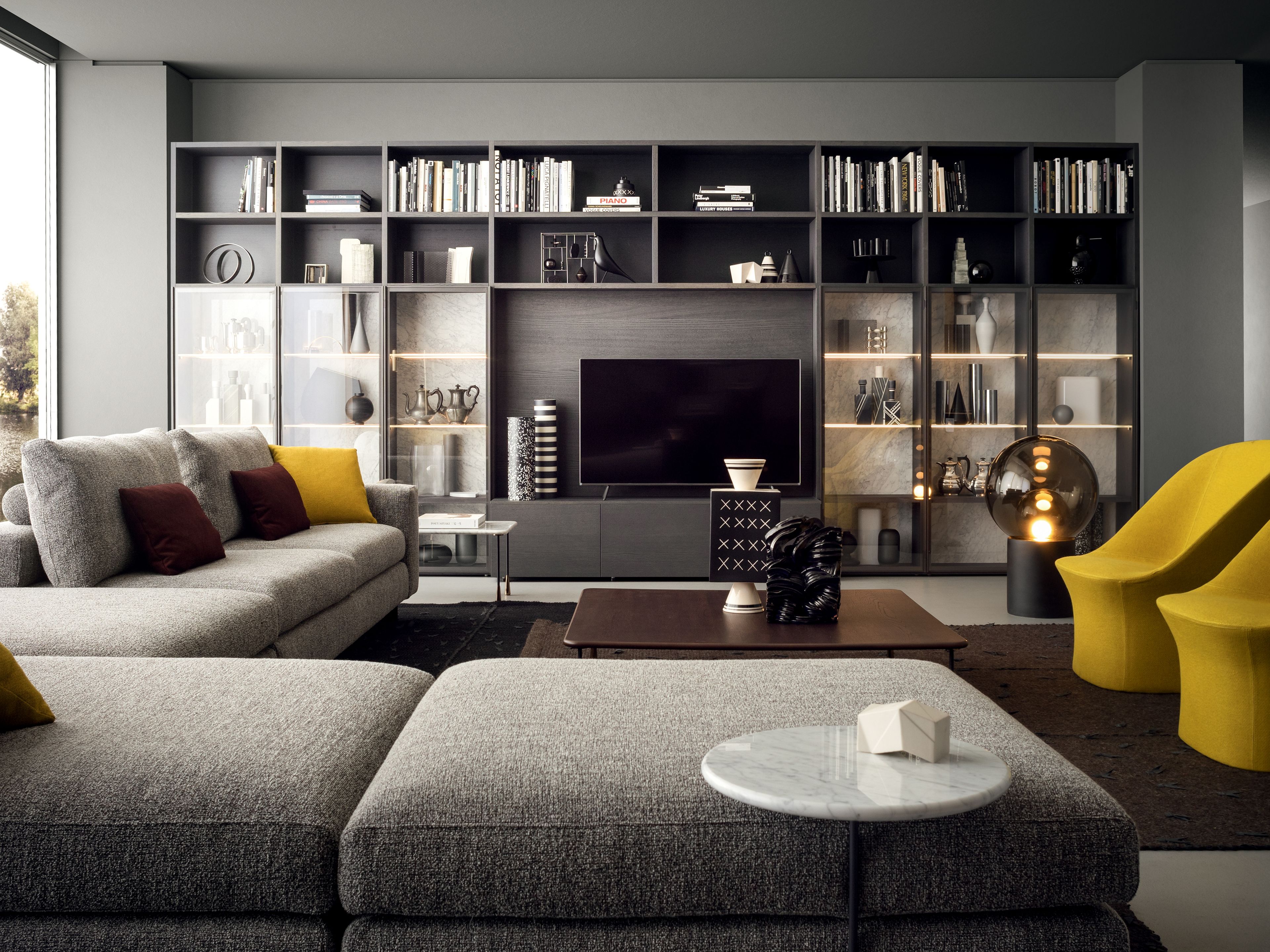 Секционный книжный шкаф из дерева и стекла Pianca Spazioteca ARCH-00086578