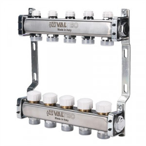 VTc.582.EMNX.0606 Коллекторный блок из нержавеющей стали с регулирующими и балансировочными клапанами Valtec 1", 6 x 3/4", "евроконус"