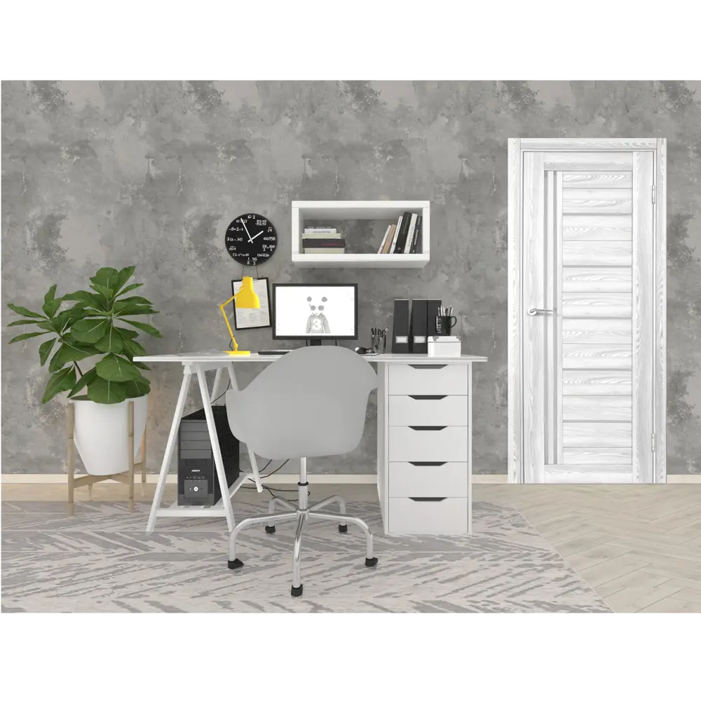 Комплект двери Новара Вертикаль остекленная 80x200 см ПВХ цвет ривьера айс с добором 200 мм PORTIKA STLM-2019820 - Вид №1