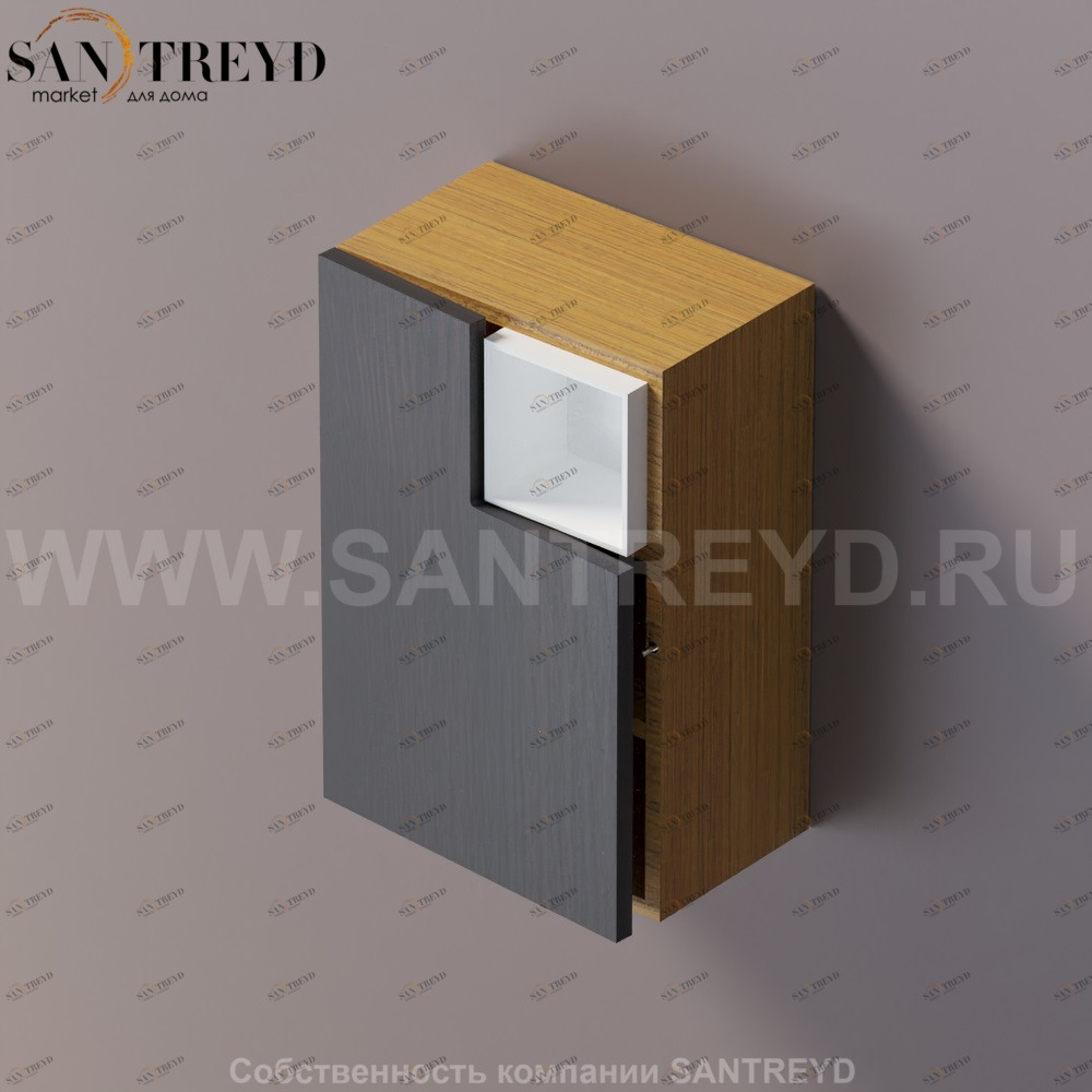 FLAT V Подвесной шкаф с мыльницей с петлями слева. Отделка: тик и темный дуб. AFXMO238042PTRW Agape