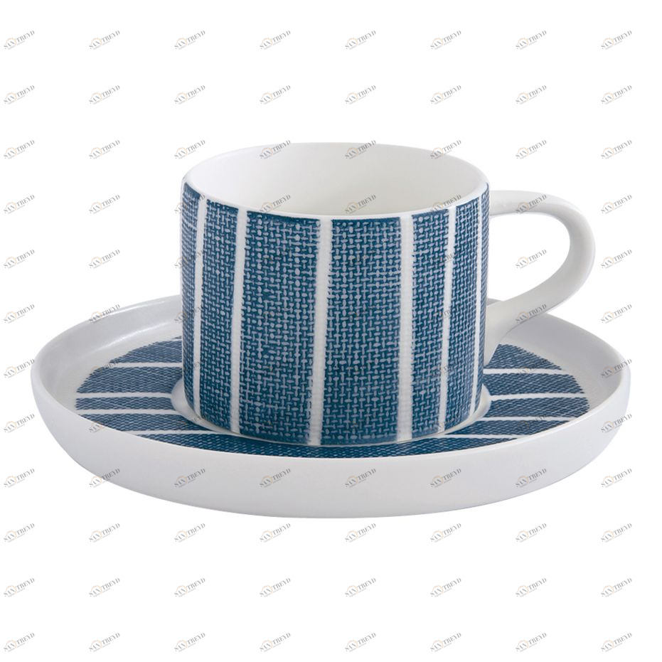 Чашка фарфоровая с блюдцем синяя с белыми полосками "Бриз" EASY LIFE БРИЗ 00-3947047 Белый;синий