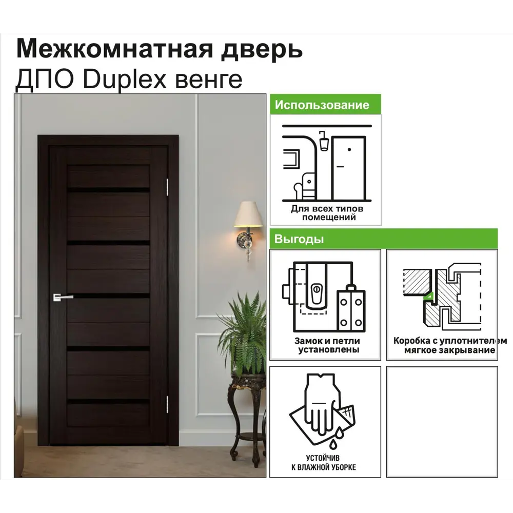 Дверь межкомнатная остеклённая Дюплекс/Фортуна 60x200 см ПВХ искусственный шпон цвет венге 16910332 STLM-2139906 Santreyd  - Вид №4