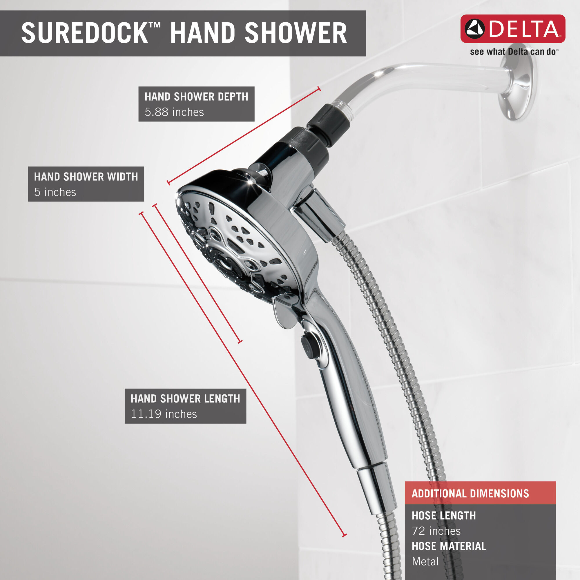 75707 Ручной душ SureDock ™ с 7 настройками Delta Faucet Delta Хром - Вид №10