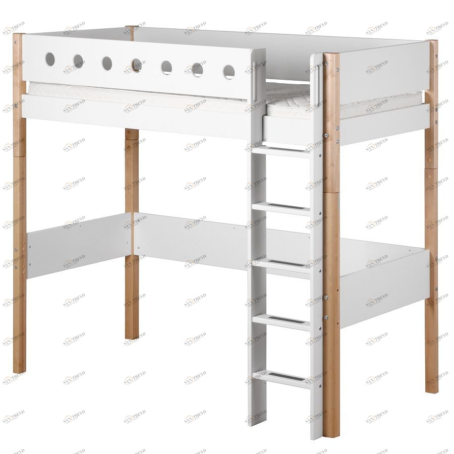 Кровать Flexa White высокая с прямой лестницей, 200 см, белая лакированная 801750295