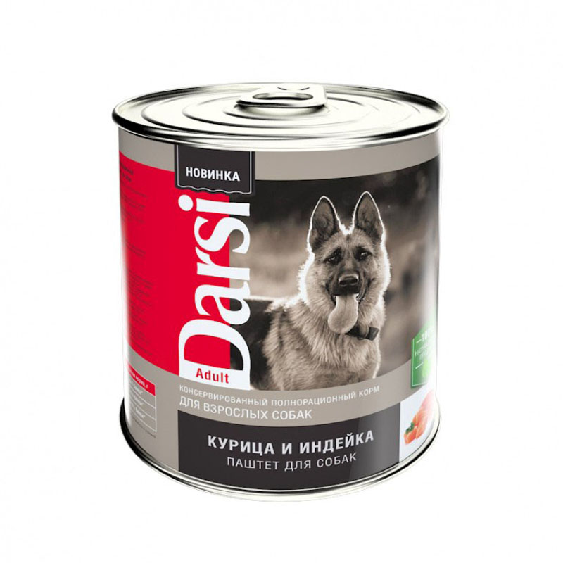 ПР0056612*6 Корм для собак курица и индейка (паштет) банка 850г (упаковка - 6 шт) Darsi 