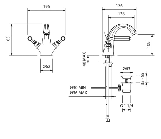 Смеситель для раковины с одним отверстием и автоматическим сливом Park Avenue Dark White ARCH-00028699 - Вид №2
