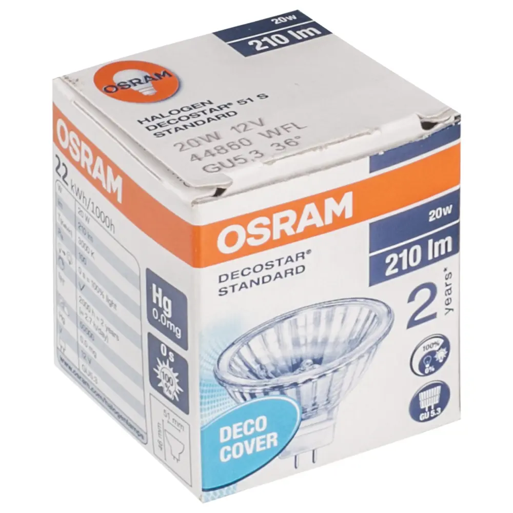 Лампа галогенная Osram спот GU5.3 20 Вт 12 В свет тёплый белый 14226051 STLM-2158914  - Вид №1