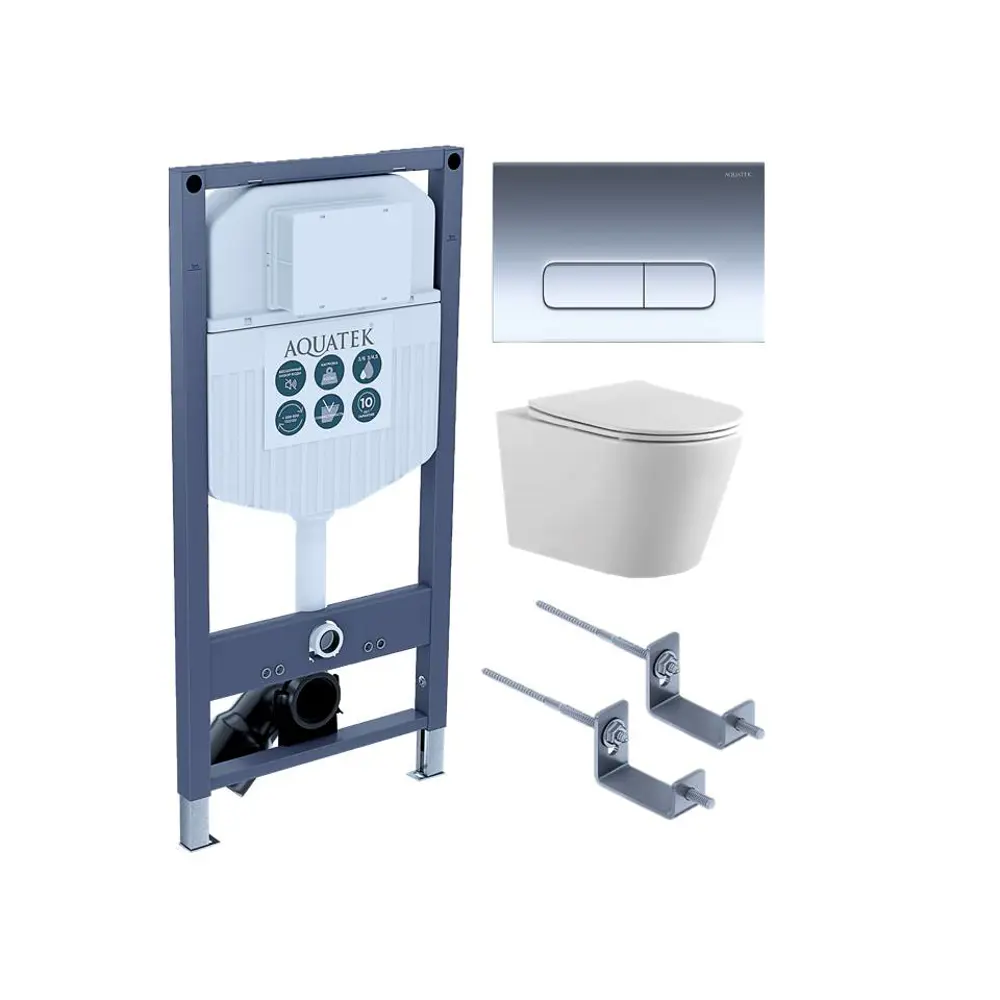 Комплект инсталляция и унитаз Aquatek Вега безободковый клавиша цвет хром STLM-2189288