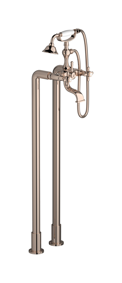 Напольный смеситель для ванны с 2 колоннами и душевым гарнитуром. WE ARE IB hr700rs Rose Gold Hermes