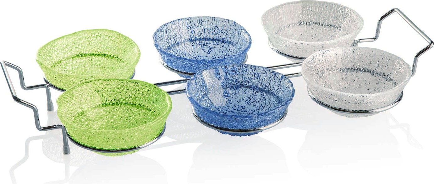 10568179 IVV Набор чаш IVV "Экстра" 9см на подставке 14,5см (3цв), 6+1шт Стекло 