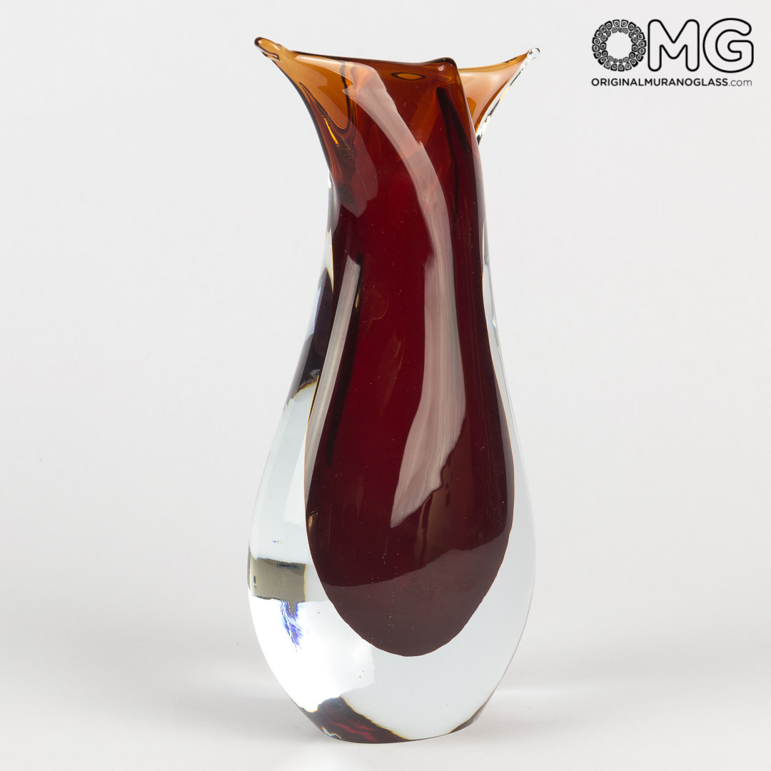 2885 ORIGINALMURANOGLASS Ваза Красная рыба - соммерсо - Original Murano Glass OMG 12 см  - Вид №1