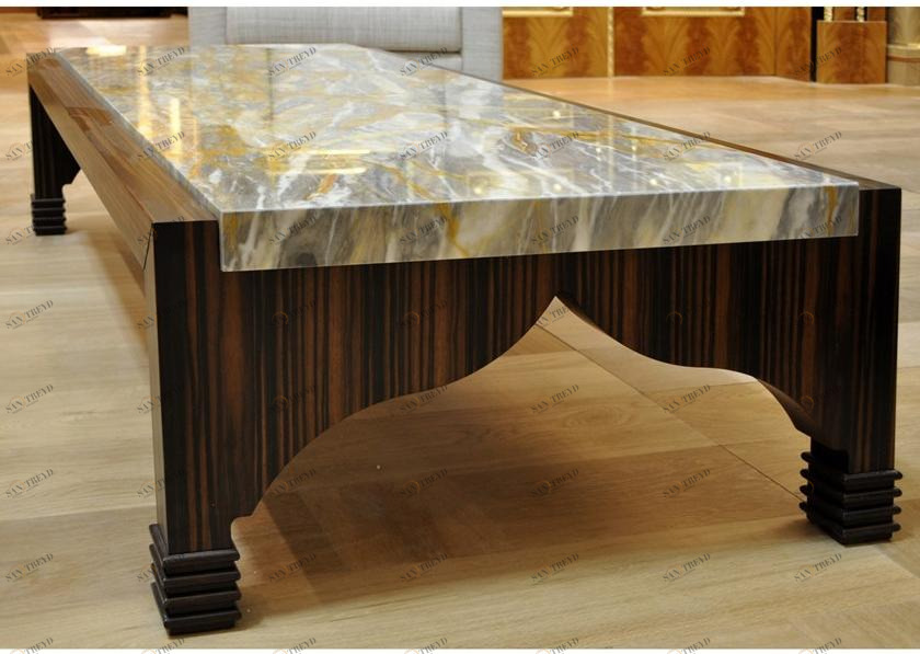 Arnaboldi Interiors Низкий прямоугольный журнальный столик из черного дерева и мрамора sun-id-1389832