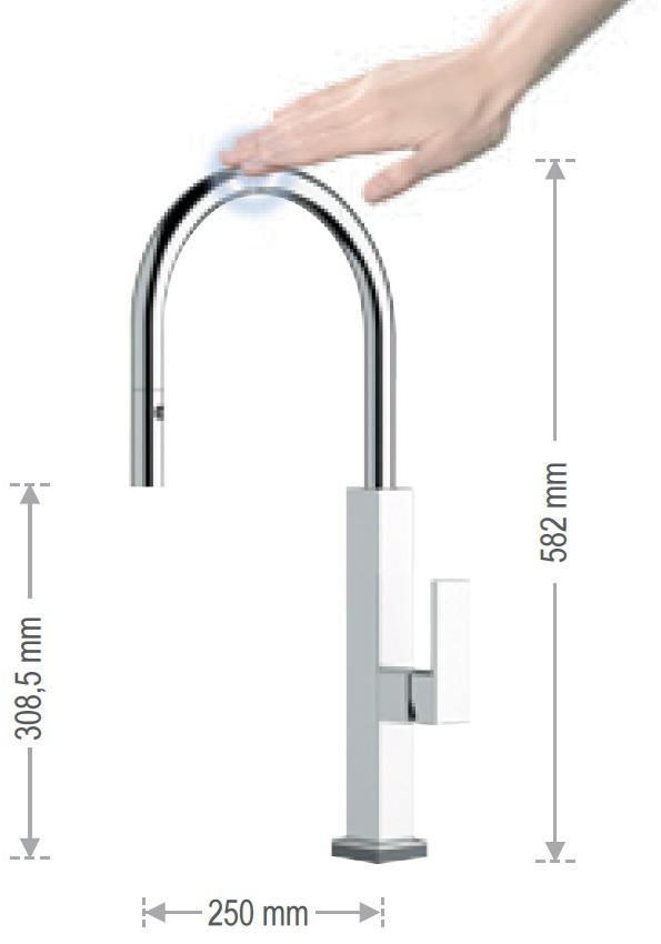 Remer Rubinetterie Смеситель для кухни с поворотным изливом и ручным душем Touch-me Qkt 73 - Вид №2