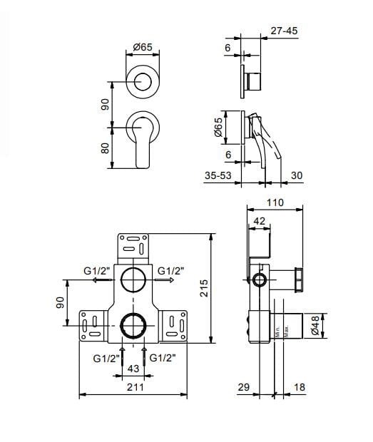 Смеситель для душа с 2 отверстиями и переключателем ABOUTWATER AL/23 ARCH-00139785 - Вид №2
