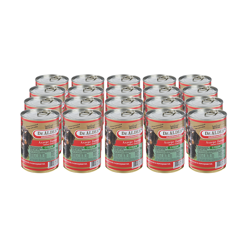 ПР0035363*20 Корм для собак Алдерс Гарант 80%рубленного мяса Рубец, сердце банка 410г (упаковка - 20 шт) Dr. ALDER`s 
